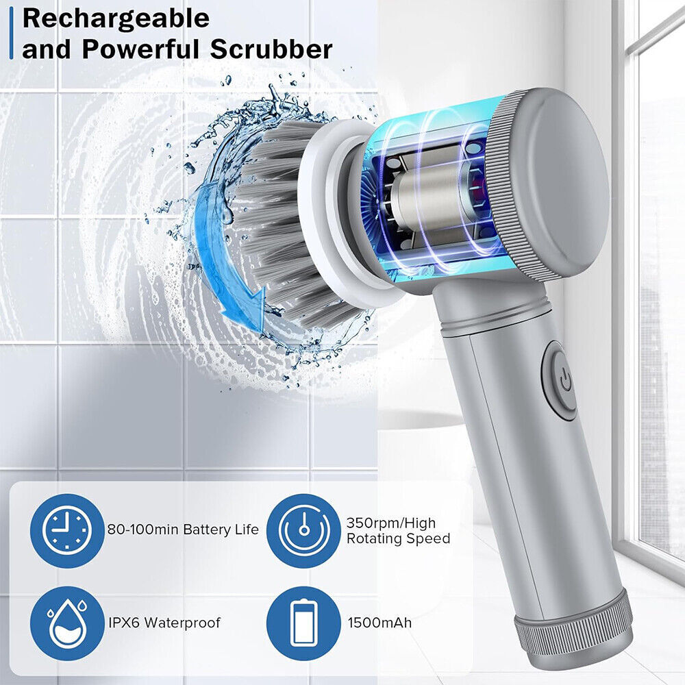 10Pcs Rechargeable Electric Cordless Cleaning Brush Spin Scrubber Turbo Scrub