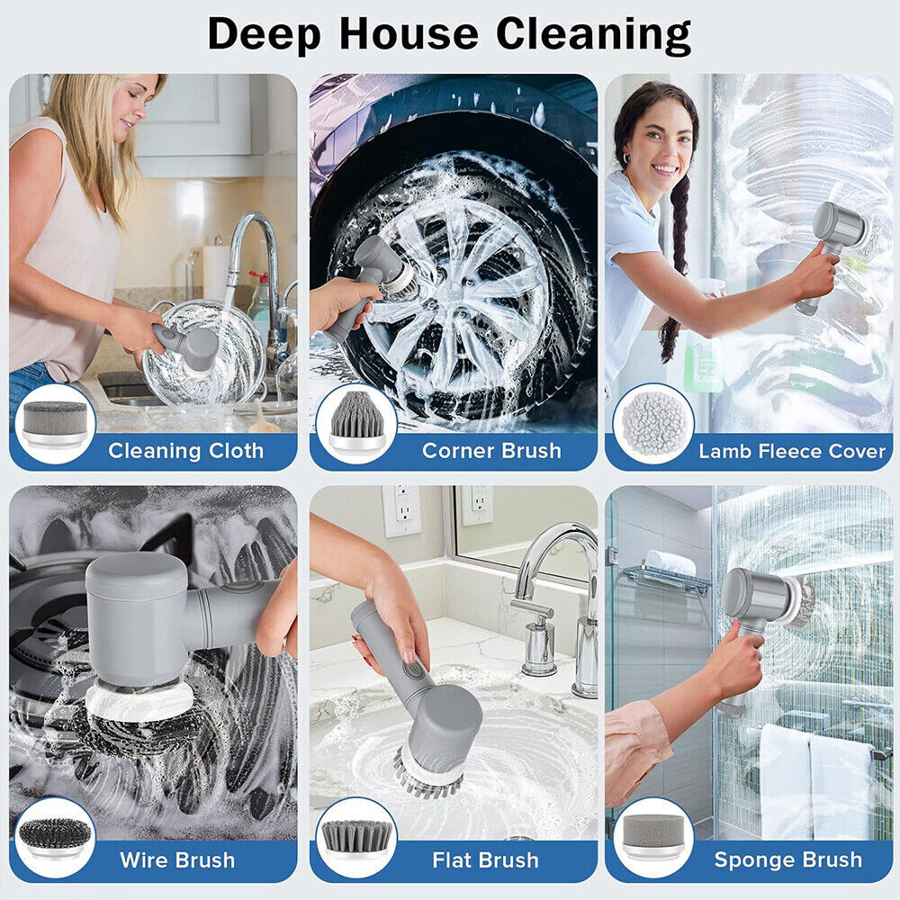 10Pcs Rechargeable Electric Cordless Cleaning Brush Spin Scrubber Turbo Scrub